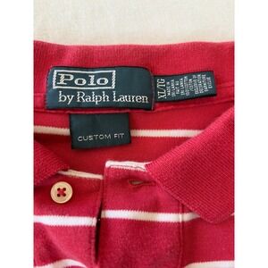 Polo Ralph Lauren Mens XL Custom Fit Striped Polo Shirt Red White Cotton S/S